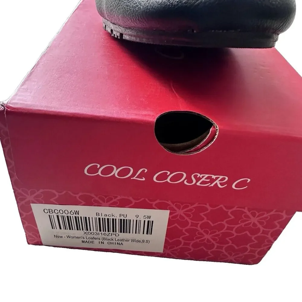 COOL COSER C Women’s 9.5 Wide Black Loafers Rhinestone Horsebit Flats NIB